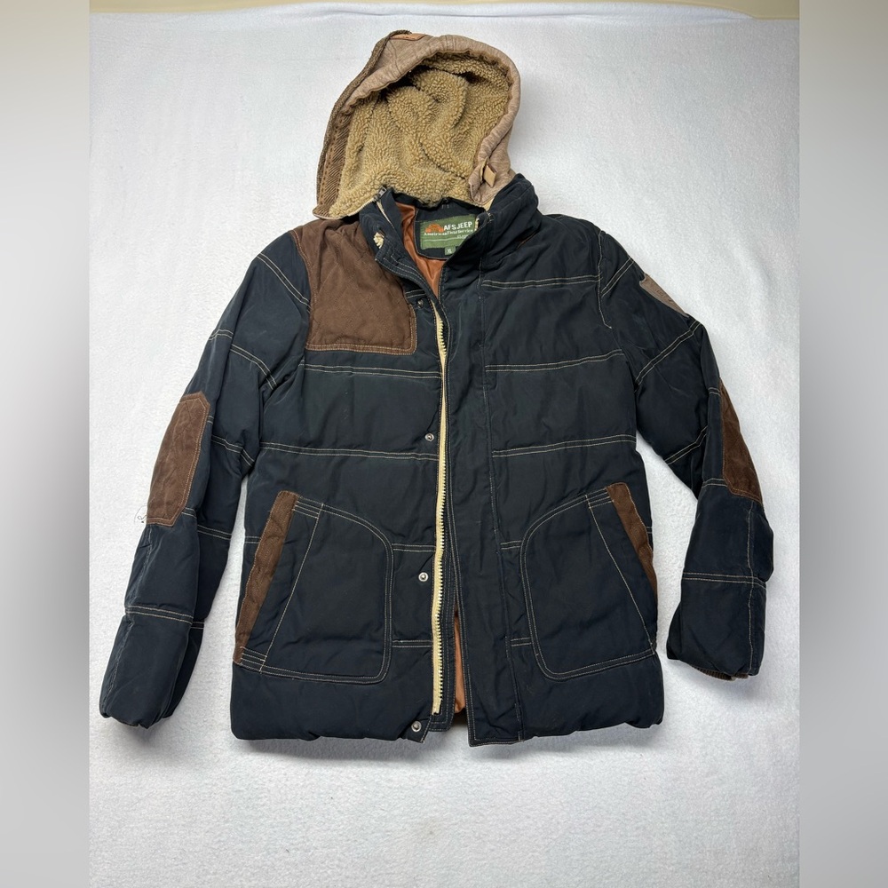 AFS Jeep American Outdoor Jacket Hooded Lined Puffer Trucker Size XL Blue